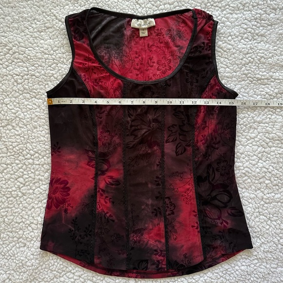 VTG Y2K corset style sheer black red floral lace detail vamp goth whimsigoth S - Picture 7 of 8